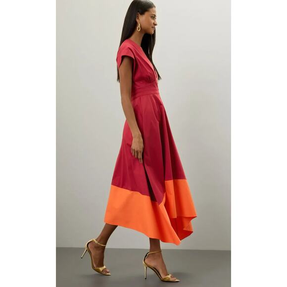 Roksanda Collective Two-Tone Midi Dress in Red and Orange - Picture 2 of 7